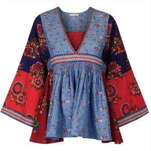 Ulla Johnson Nadi Patchwork Top Blouse Sz 6